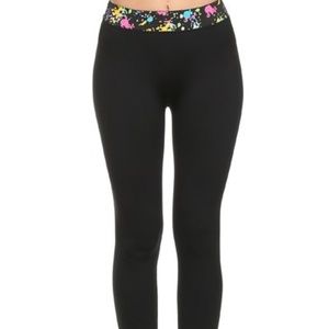 Juniors Black Leggings wMulti Color Waistband ~ One SIze (S-L)